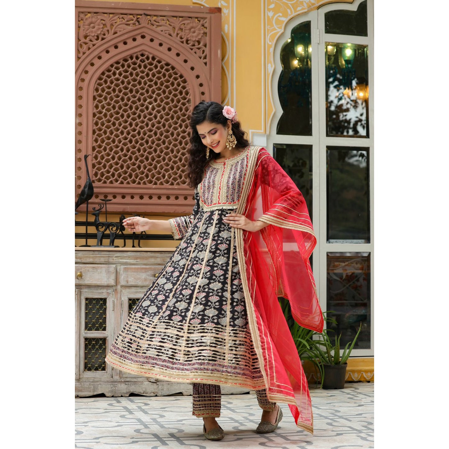 Muslin Anarkali With Pant and Dupatta - Mina Designer Collection
