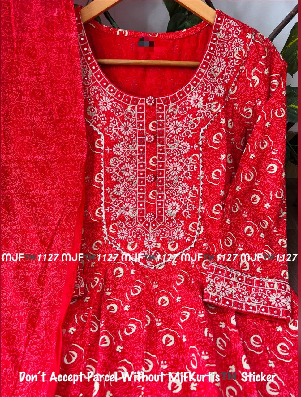 Mona Cotton Anarkali with Pant and Dupatta