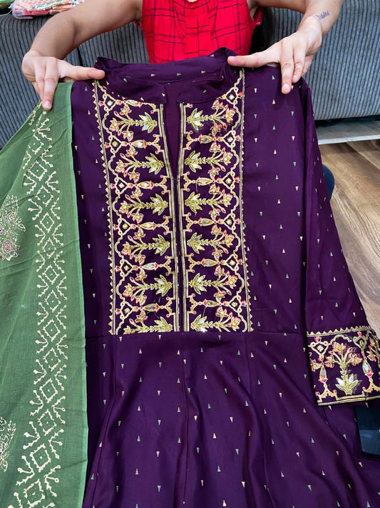 Silk Anarkali with Pant and Dupatta