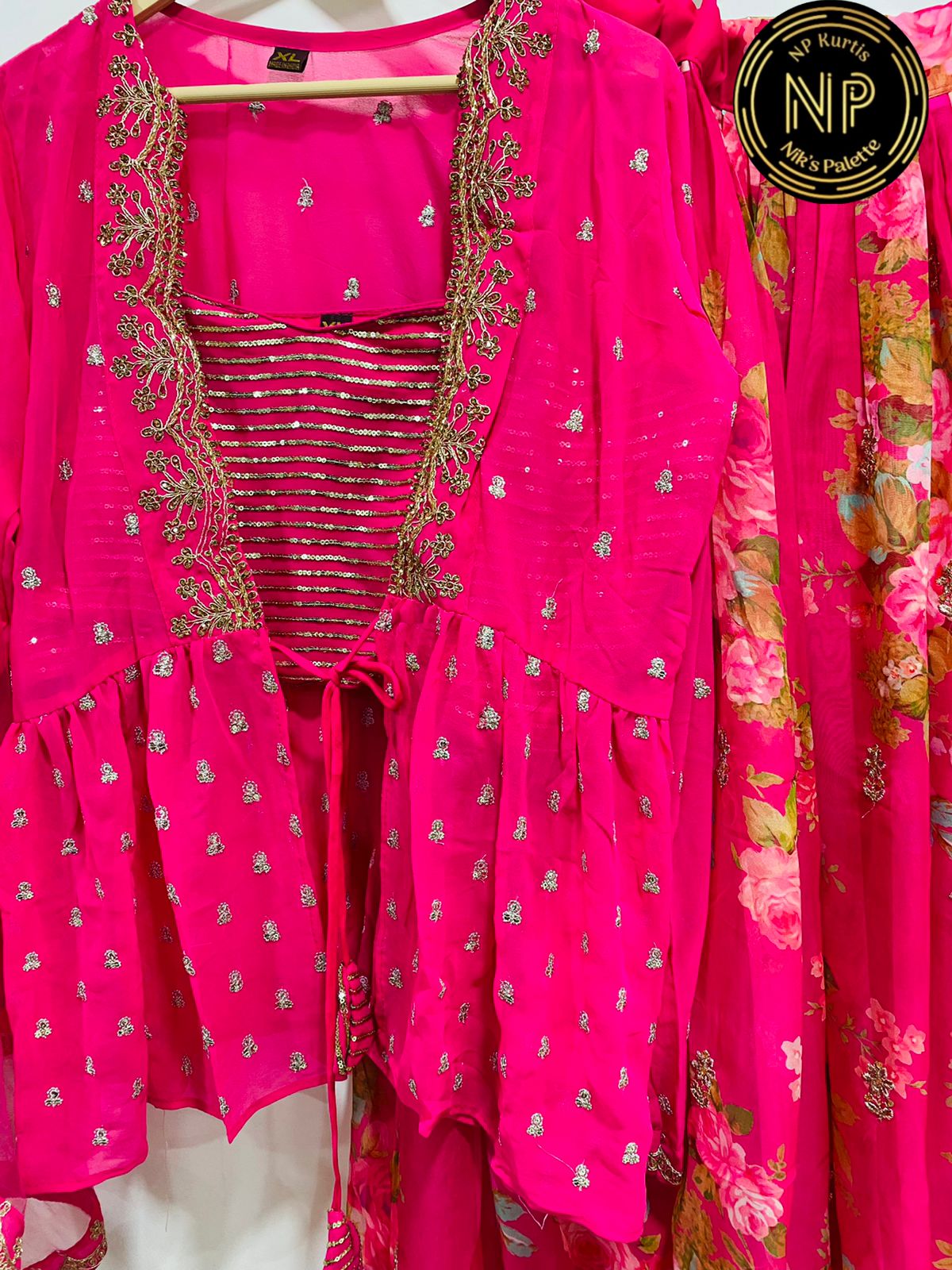 Hani Designer Georgette Crop Top with Lehenga Skirt, Shrug and Dupatta