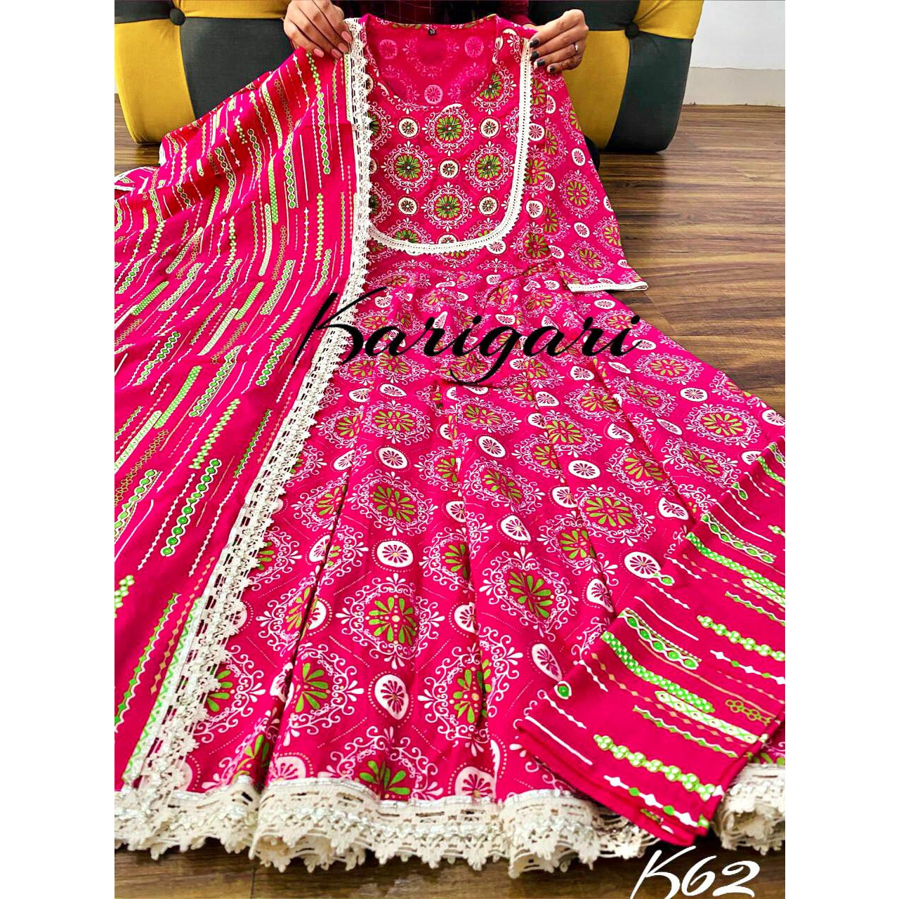 Soft Cotton Anarkali Dress with Pant and Dupatta - Mina Designer Collection