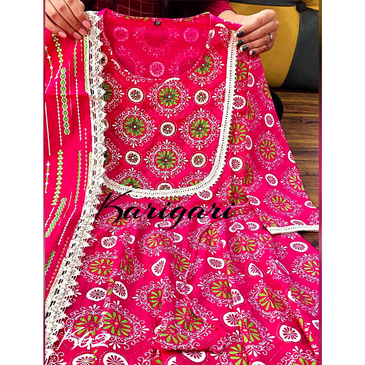 Soft Cotton Anarkali Dress with Pant and Dupatta - Mina Designer Collection
