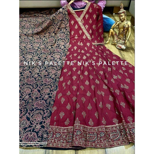 Maslin Silk Anarkali Gown With Dupatta - Mina Designer Collection