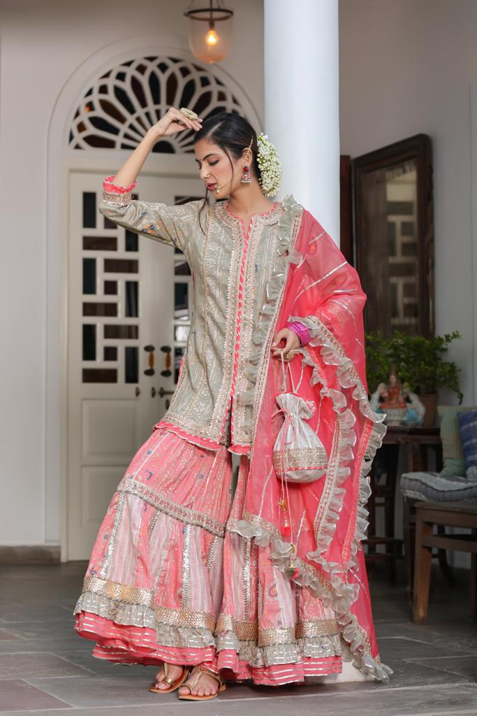 Beautiful Muslin Cotton Kurti with Sharara and Dupatta - Mina Designer Collection