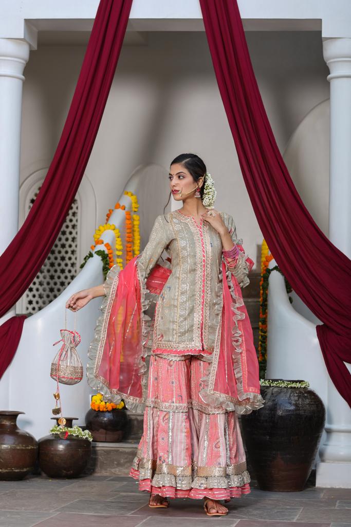 Beautiful Muslin Cotton Kurti with Sharara and Dupatta - Mina Designer Collection
