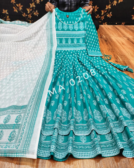 Double Layered Stylish Cotton Anarkali With Dupatta - Mina Designer Collection
