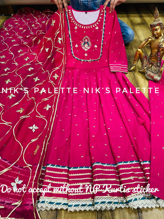 Mesmerizing Cotton Anarkali Kurti with Pant and Dupatta - Mina Designer Collection