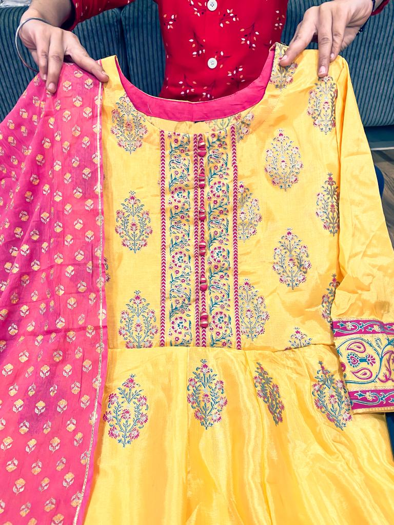 Glamorous Maslin Silk Anarkali with Dupatta - Mina Designer Collection