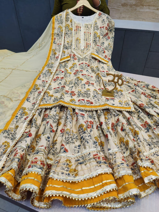 Elegant Muslin Cotton Kurti With Sharara and Dupatta - Mina Designer Collection