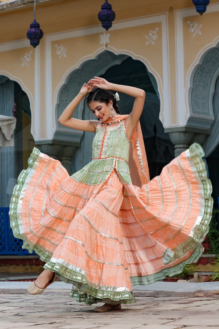 Sleeveless Cotton Anarkali Kurti with Sharara and Dupatta - Mina Designer Collection