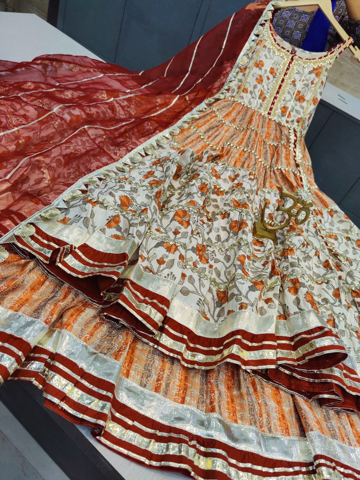 Designer Cotton Anarkali Style Kurti with Sharara and Dupatta - Mina Designer Collection