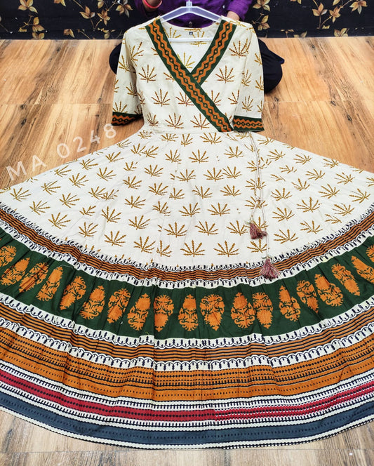 Soft Cotton Angrakha Pattern Anarkali Gown - Mina Designer Collection