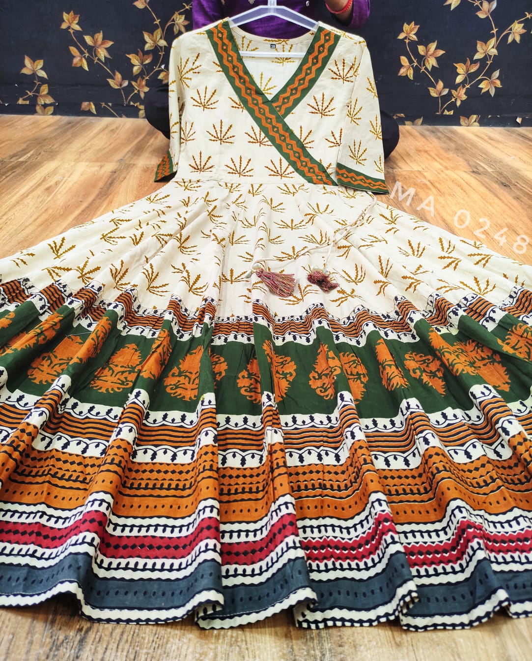 Soft Cotton Angrakha Pattern Anarkali Gown - Mina Designer Collection