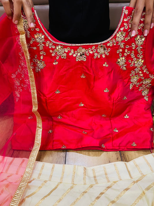 Designer Silk Crop-top With Lehenga Skirt and Dupatta - Mina Designer Collection
