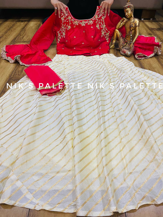 Designer Silk Crop-top With Lehenga Skirt and Dupatta - Mina Designer Collection