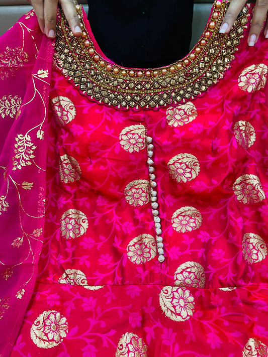 Elegant Dola Silk Gown with Dupatta - Mina Designer Collection