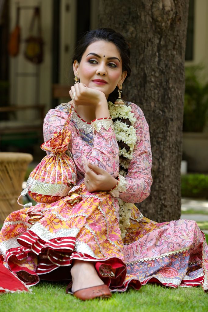 Elegant Cotton Anarkali Kurti with Sharara and Dupatta - Mina Designer Collection