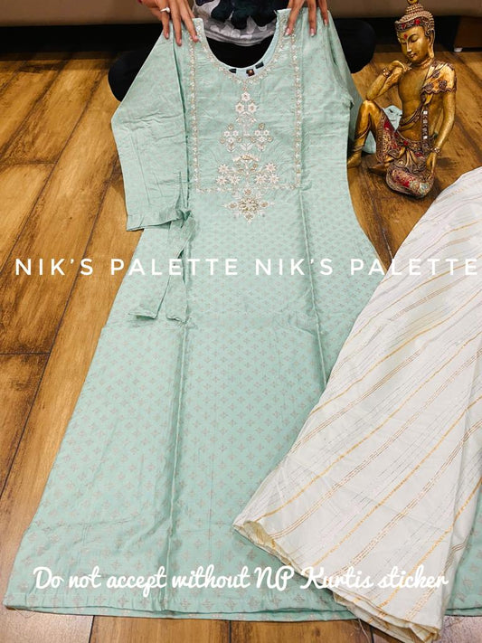 Elegant Maslin Silk Kurti with Pant and Dupatta - Mina Designer Collection