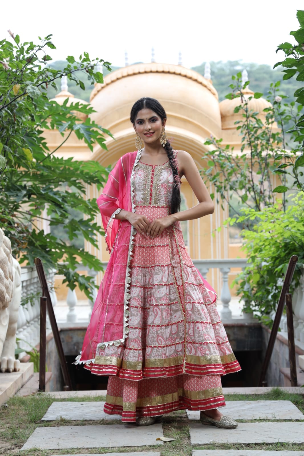 Designer Cotton Anarkali Style Kurti with Sharara and Dupatta - Mina Designer Collection