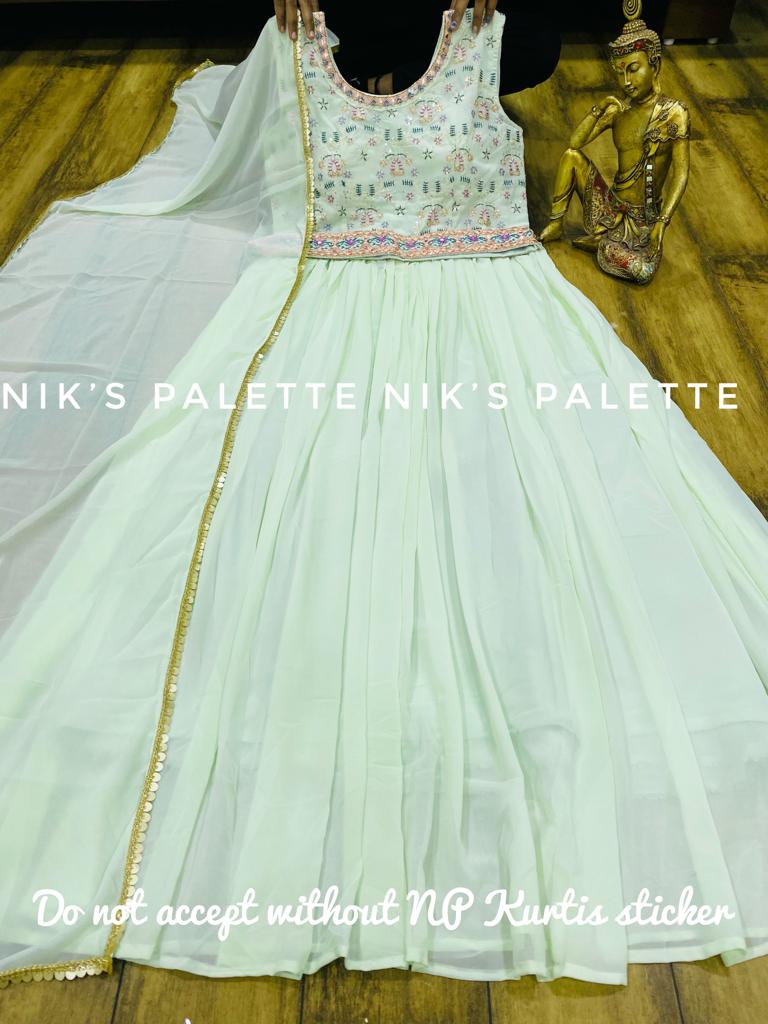 Georgette Embroidered Gown with Dupatta and Belt