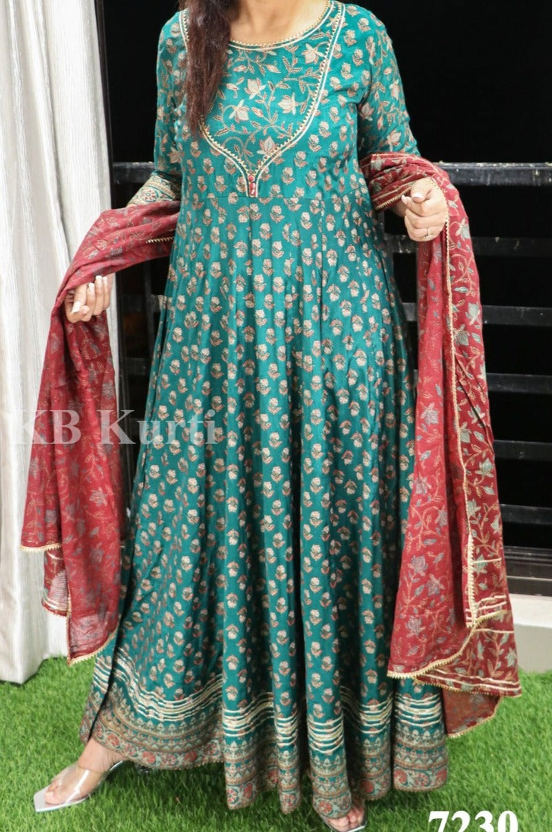 Designer Maslin Silk Anarkali with Dupatta Also in Plus Size