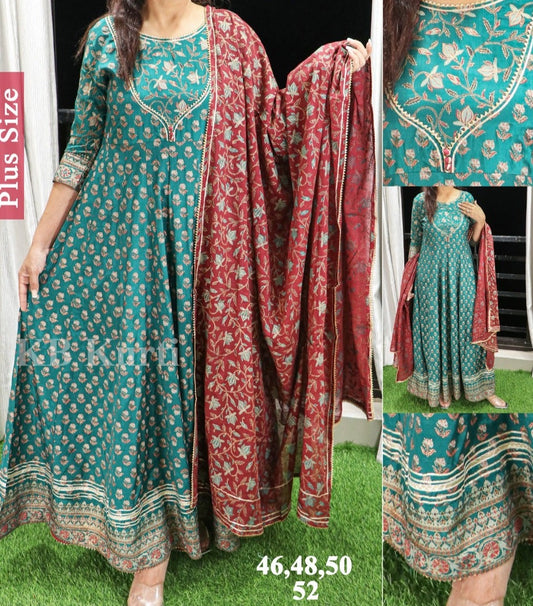 Designer Maslin Silk Anarkali with Dupatta Also in Plus Size