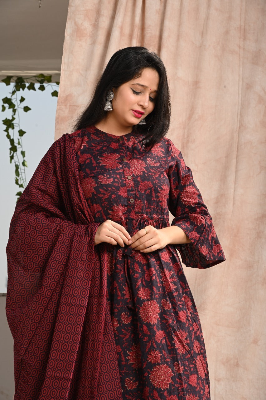 Stylish Cotton Anarkali with Pant And Dupatta - Mina Designer Collection
