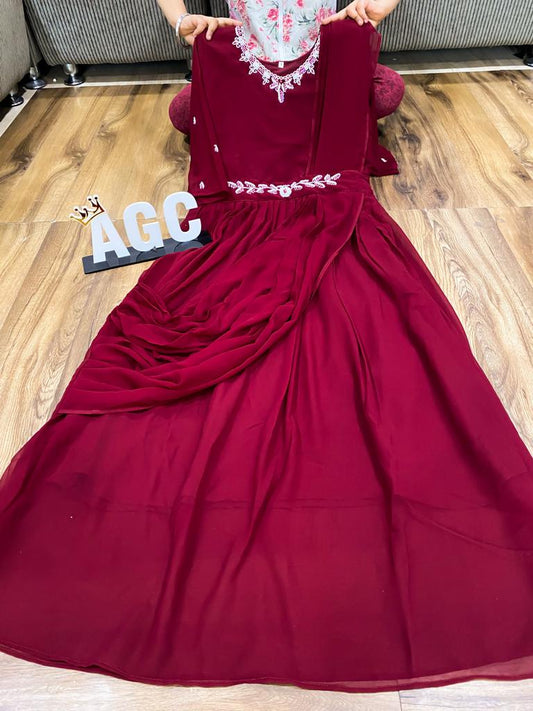 Designer Georgette Drape Gown Dress