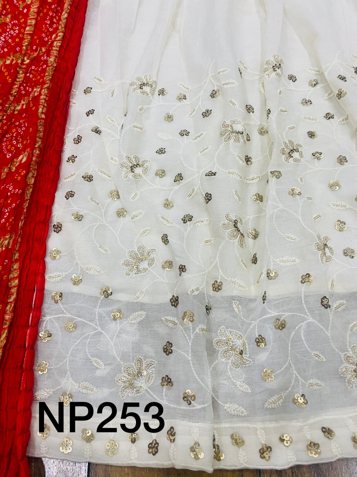 Dove Cotton Crop Top with Jacket, Lehenga Skirt and Dupatta