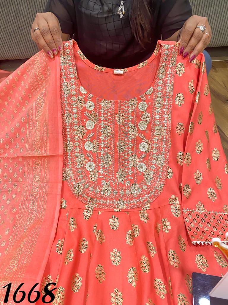 Rayon Cotton Anarkali with Pant and Dupatta