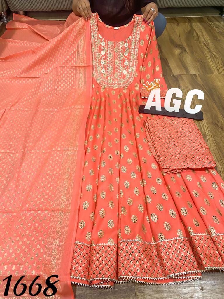 Rayon Cotton Anarkali with Pant and Dupatta