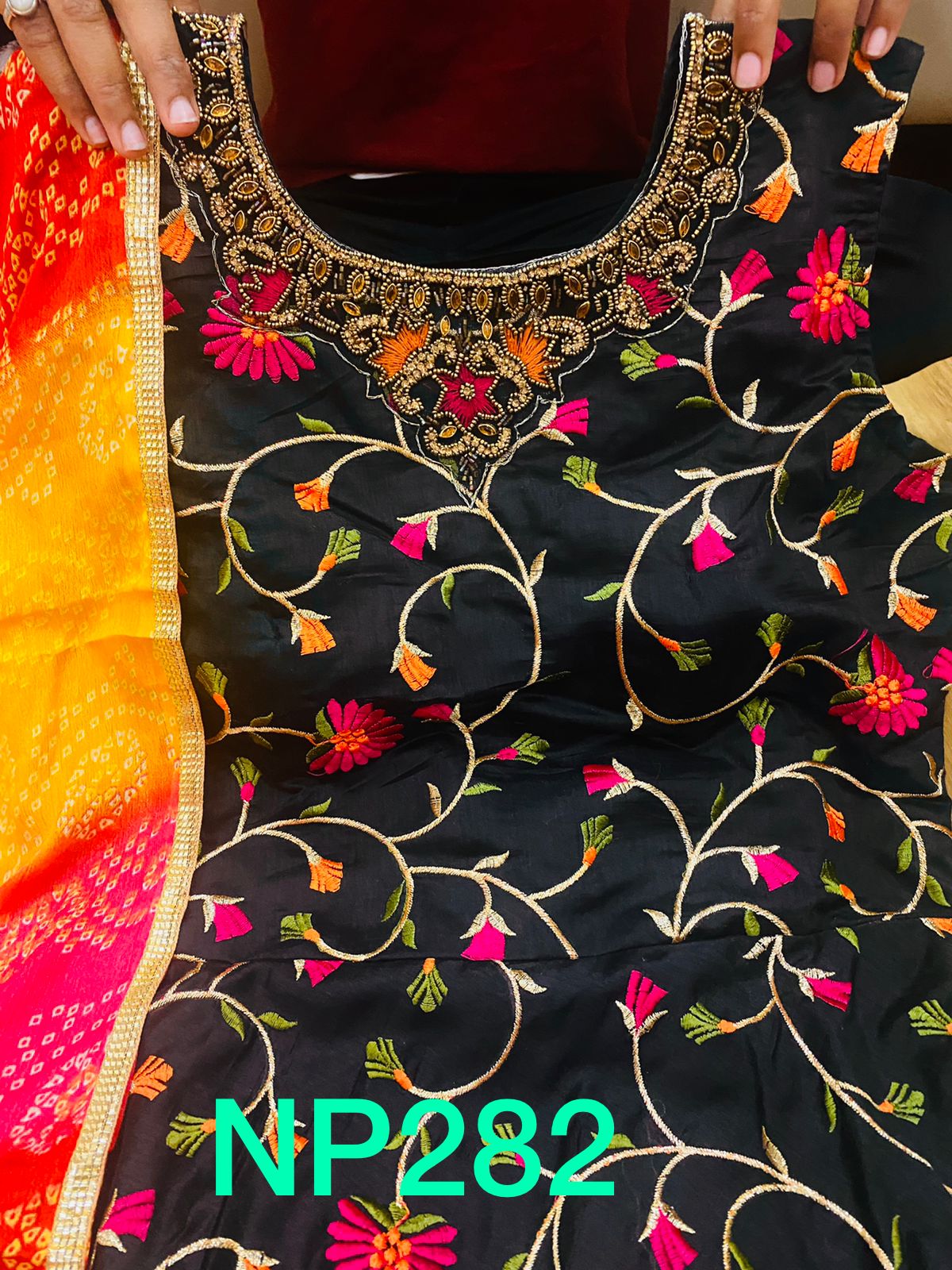 Embroidered Chanderi Silk Gown with Dupatta