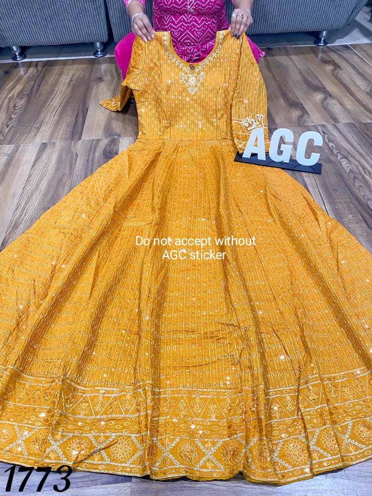 Astonoshing Banarasi Silk Ready Made Zari Weaving Gown Dupatta – Saree Suit
