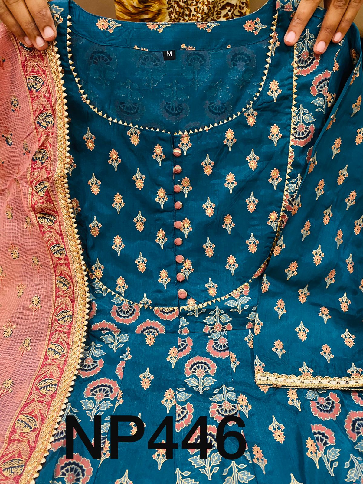 Designer Silk Block Printed Gown with Dupatta