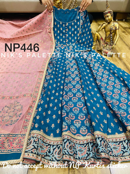 Designer Silk Block Printed Gown with Dupatta