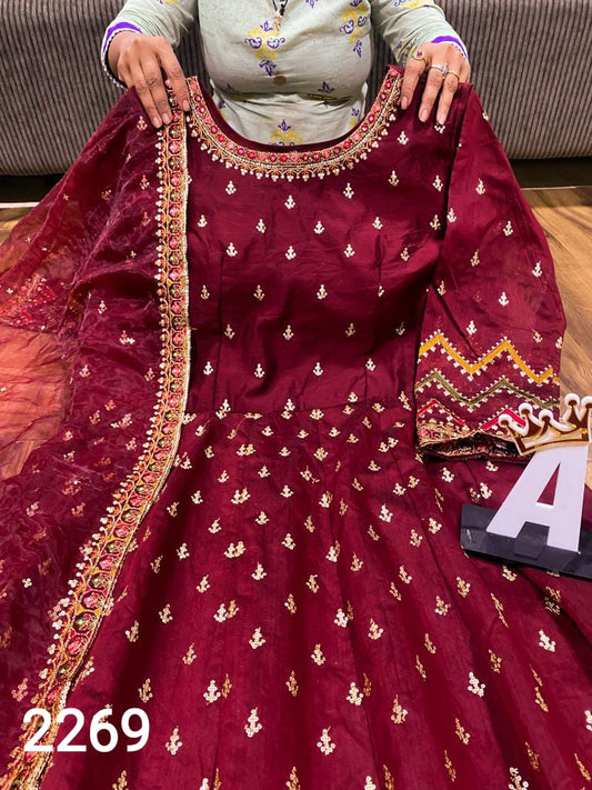 Suri Chanderi Silk Gown with Organza Dupatta