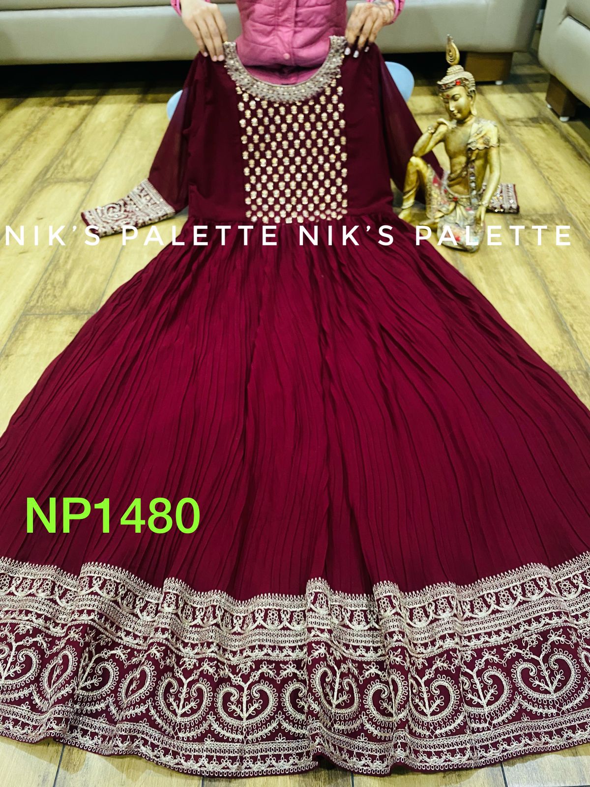 Georgette Pleated Gown with Dupatta